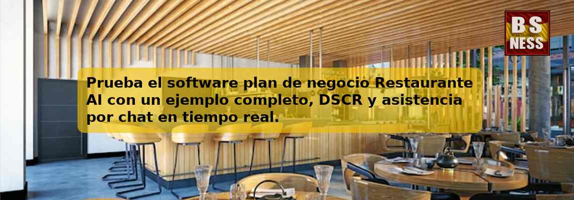 Prueba el software plan de negocio Restaurante AI con un ejemplo completo, DSCR y asistencia por chat en tiempo real.