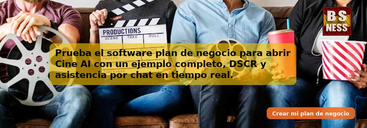 Prueba el software plan de negocio para abrir Cine AI con un ejemplo completo, DSCR y asistencia por chat en tiempo real.