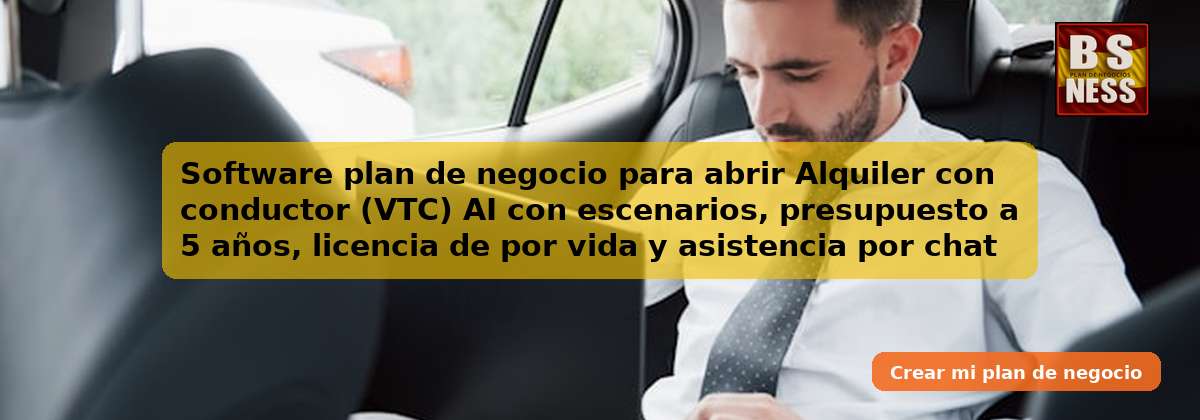 Software plan de negocio para abrir Alquiler con conductor (VTC) AI con escenarios, presupuesto a 5 años, licencia de por vida y asistencia por chat en tiempo real.