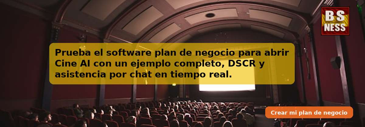 Prueba el software plan de negocio para abrir Cine AI con un ejemplo completo, DSCR y asistencia por chat en tiempo real.