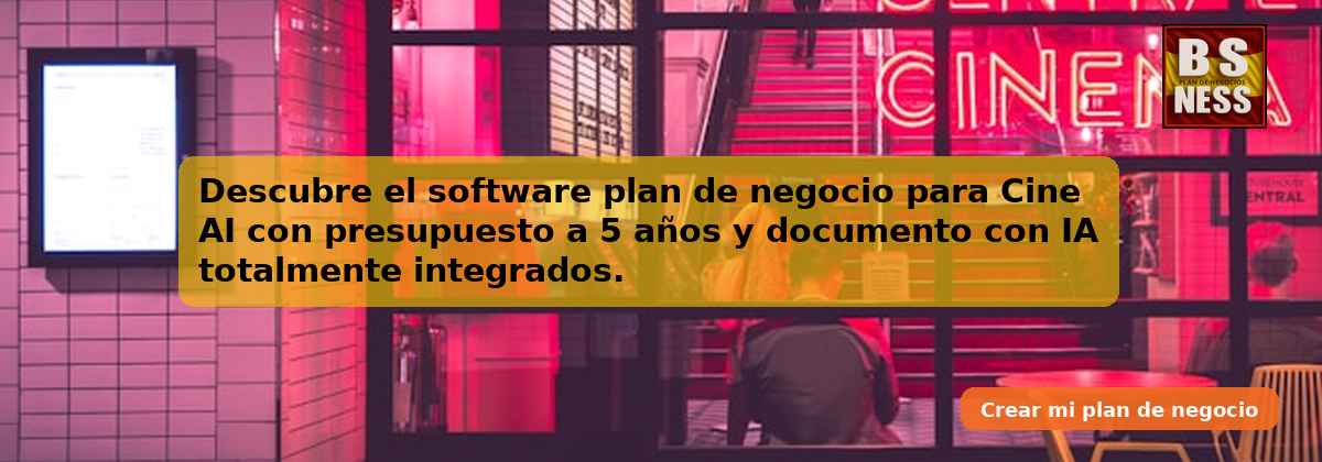 Descubre el software plan de negocio para Cine AI con presupuesto a 5 años y documento con IA totalmente integrados.