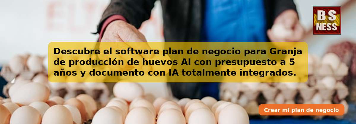 Descubre el software plan de negocio para Granja de producción de huevos AI con presupuesto a 5 años y documento con IA totalmente integrados.